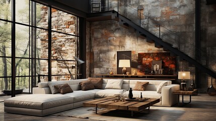 Urban Industrial Living Room: Open Space & Concrete Generative AI