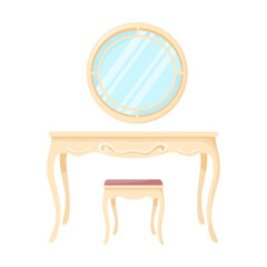 Vintage luxurious furniture vector illustration. Furniture for princess or royal room interior, dressing table isolated on white background. Furniture, luxury concept