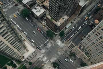 top-down view from a high rise, nyc streets