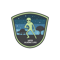 alien life vector. green alien and night landscape vector