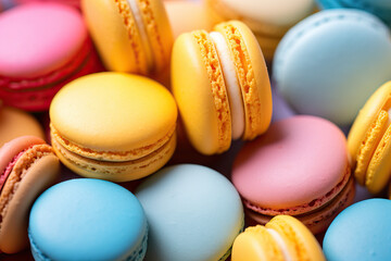 Colorful macaroons background. Top view with copy space