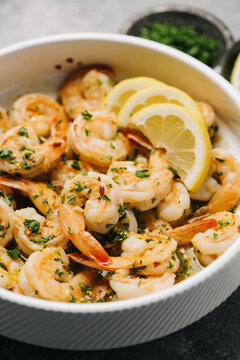 Bowl of fried garlic butter shrimp