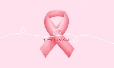 Breast cancer awareness with ribbon in watercolor style.