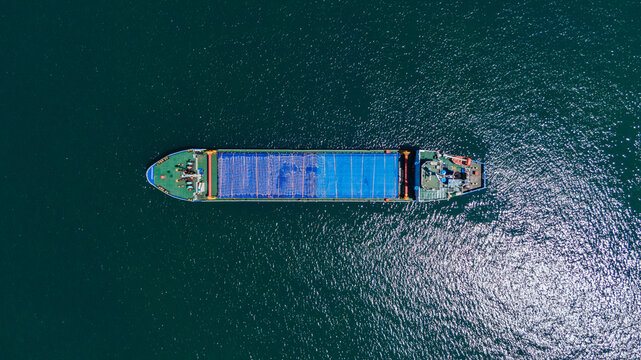 drone view of an empty cargo ship 