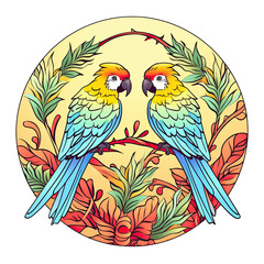 Parrot in circular frame for coloring
