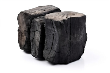 Natural wood charcoal Isolated on white background, traditional charcoal or hard wood charcoal