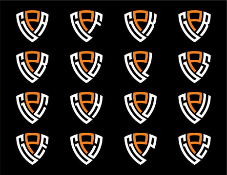 GPA, GPB, GPC, GPE, GPF, GPG, GPH, GPJ, GPK, GPL, GPO, GPP, GPR, GPS, GPU, GPZ creative letter shield logo design vector icon illustration