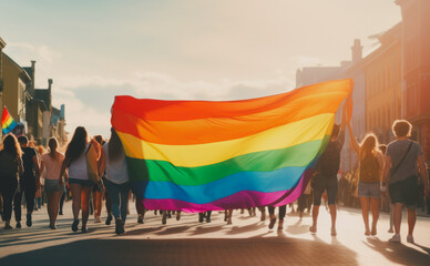 Parade of gays and lesbians with a rainbow flag, Transgender people, Pride day campaign, Homosexual community on LGBT day