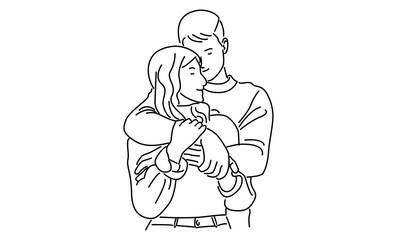 line art of loving couple hugging