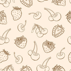 Hand drawn berry seamless pattern on light background. Vector illustration.