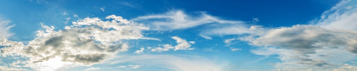 Panorama sky with cloud on a sunny day. Beautiful cirrus cloud.