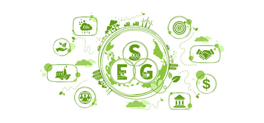 ESG concept icon for business and organization, Environment, Social, Governance and sustainability development concept with venn diagram, vector illustration, infographic.