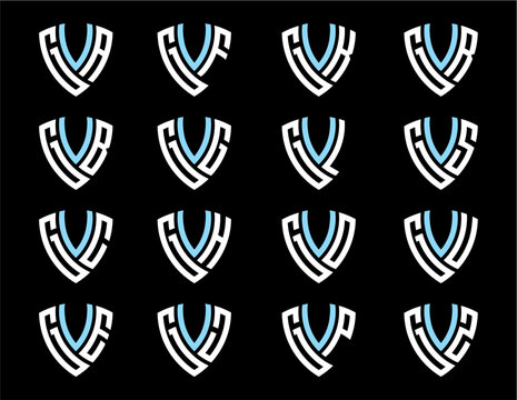 GVA, GVB, GVC, GCE, GVF, GVG, GVH, GVJ, GVK, GVL, GVO, GVP, GVR, GVS, GVU, GVZ creative letter shield logo design vector icon illustration