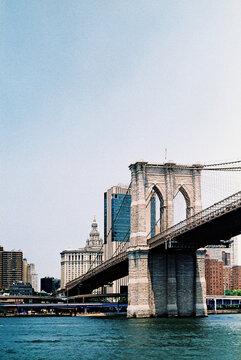 detail of Brooklyn Bridge in NYC, 35 mm