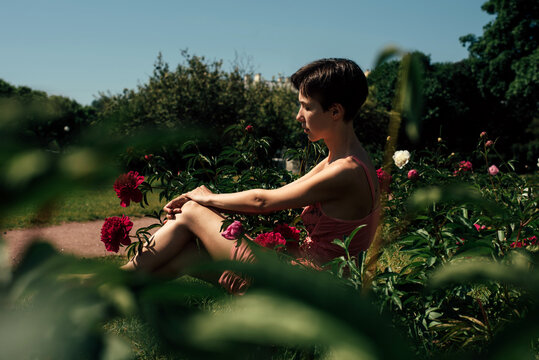 Woman sunbathing at the park