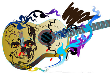 Guitar and skull decoration with line Thai