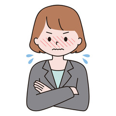 腕組み　スーツ　赤面　焦る女性