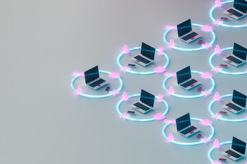 3D pattern of Laptops and security icons