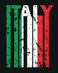 Text Italy with italian flag . Print for t-shirt. Vector illustration.
