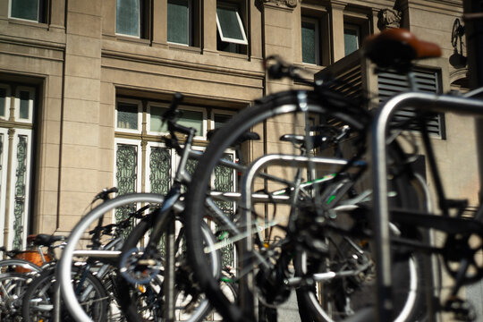bicycles parked in the city