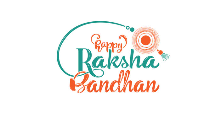 Happy Raksha Bandhan. Handwritten text with ornament. Typographic Design Template
