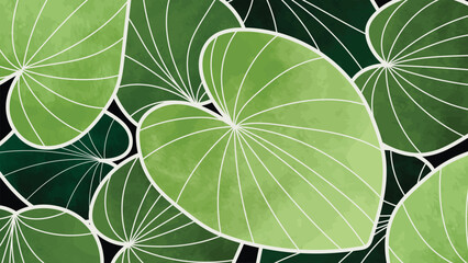 Abstract foliage botanical background vector. Green watercolor wallpaper of tropical plants, lotus leaf, leaf branches, leaves. Foliage design for banner, prints, decor, wall art, decoration.