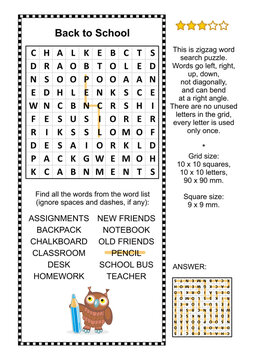 Back to school word search puzzle. Answer included.
