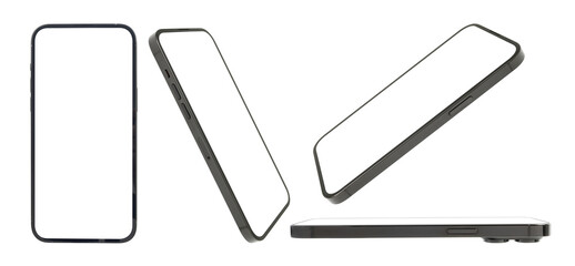 flat rays ,collection of smartphone mockup blank screen isolated with clipping path on transparent background