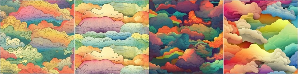 Fototapeta na wymiar Stunning designs with rich, repeating natural rainbow clouds add a touch of whimsy to your creations Textured paper adds power and interest to your project