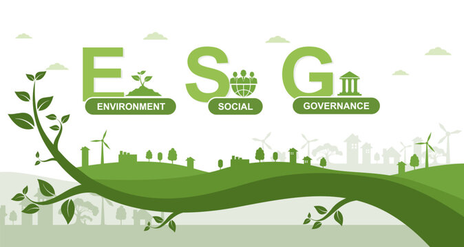 Banner ESG icons environment society and governance ESG concepts about environment society