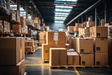 Boxes in mega store industrial with generative Ai