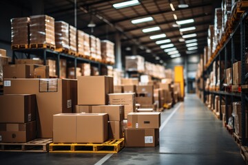Boxes in mega store industrial with generative Ai
