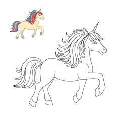 Cute unicorn for coloring book. Cute unicorn as coloring page for children education. Vector illustration.