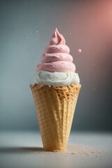 Strawberry and vanilla ice cream cone.