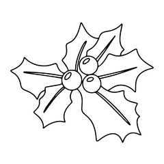 Holly berry in doodle style. Christmas decor outline hand drawn vector illustration.