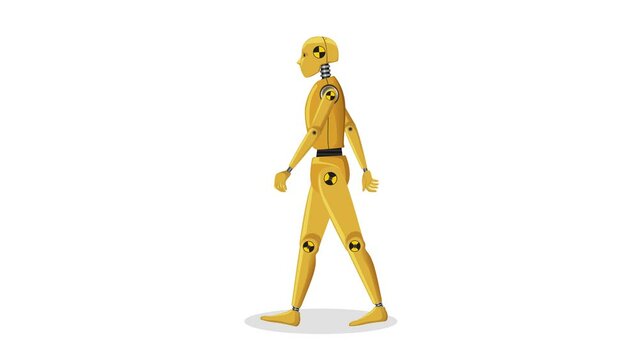 Robot walking on a clean white background in Adobe After Effects.