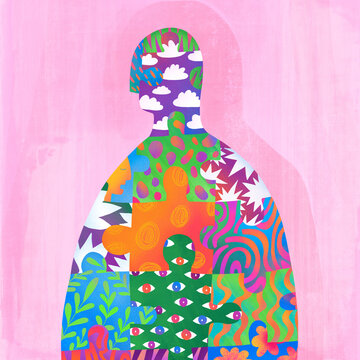 Concept of individuality Person consist of colorful pattern bloc