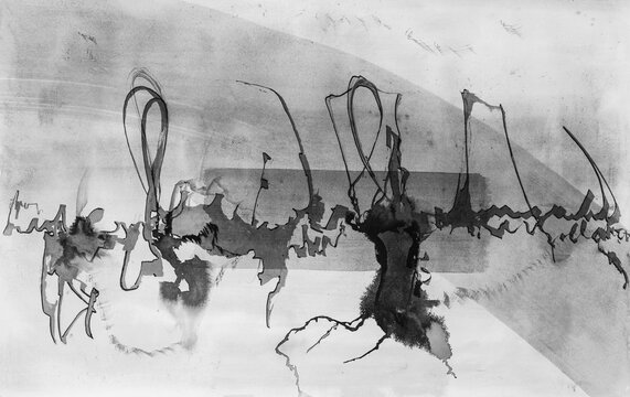 A calligraphic squiggle, work with a Cola Pen giving chaos and splatte