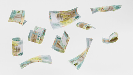 3D render of 5000 francs CFA notes in different angles