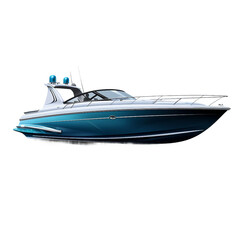 blue speedboat isolated on a transparent background, generative ai 