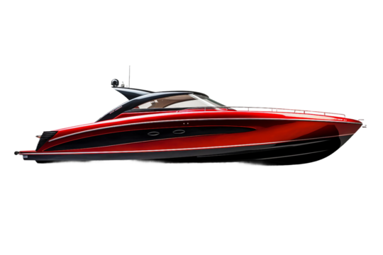 red speedboat isolated on a transparent background, generative ai 