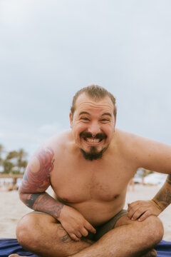 Exaggerated Joyful Beach Expression