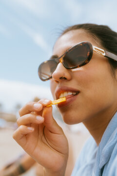 Snack Time Portrait at Beach