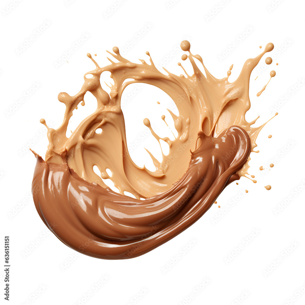 Wall mural splash nutella butter with peanut seeds isolated on transparent background cutout , generative ai