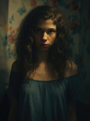 Fototapeta premium Reflections of Fragile Innocence: An Enigmatic Portrait in Soft, Natural Light