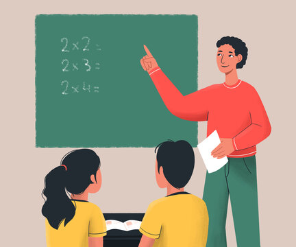 An illustration showcasing a teacher standing at the chalkboard