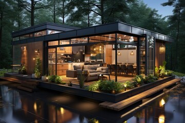 Obraz premium innovative container house design that maximizes sustainability. Incorporate solar panels