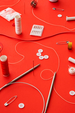 Needles, buttons and sewing supplies.