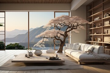 minimalist Japanese-inspired home, focusing on simplicity and functional elegance. Generated with AI