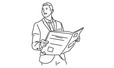 line art of businessman reading newspaper